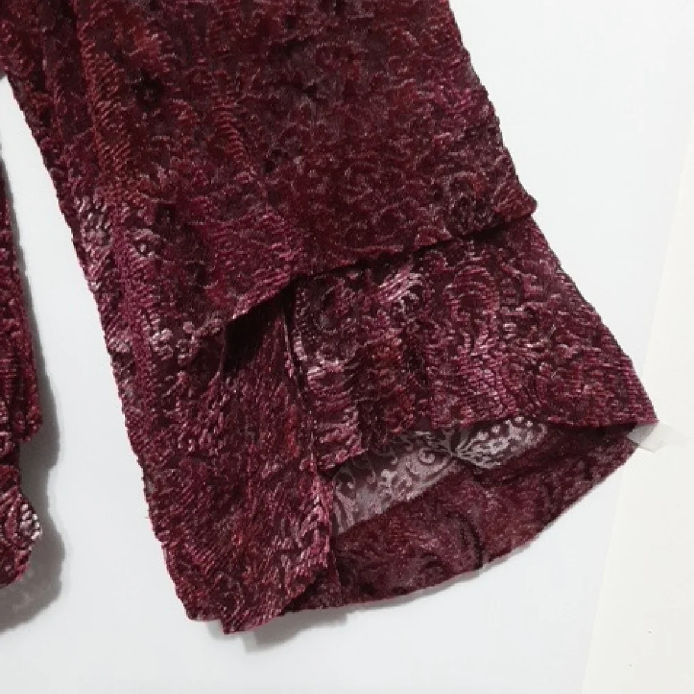 FREE‎ PEOPLE Burgundy Velvet Lace Layering Long Sleeve Burnout Top NWT